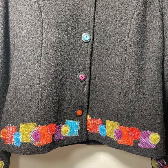 Icelandic Design | Wool Embroidered Button Down Jacket Black Multicolor Small - Picture 4 of 11